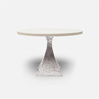 Made Goods Noor Round Metal Dining Table in White Faux Belgian Linen