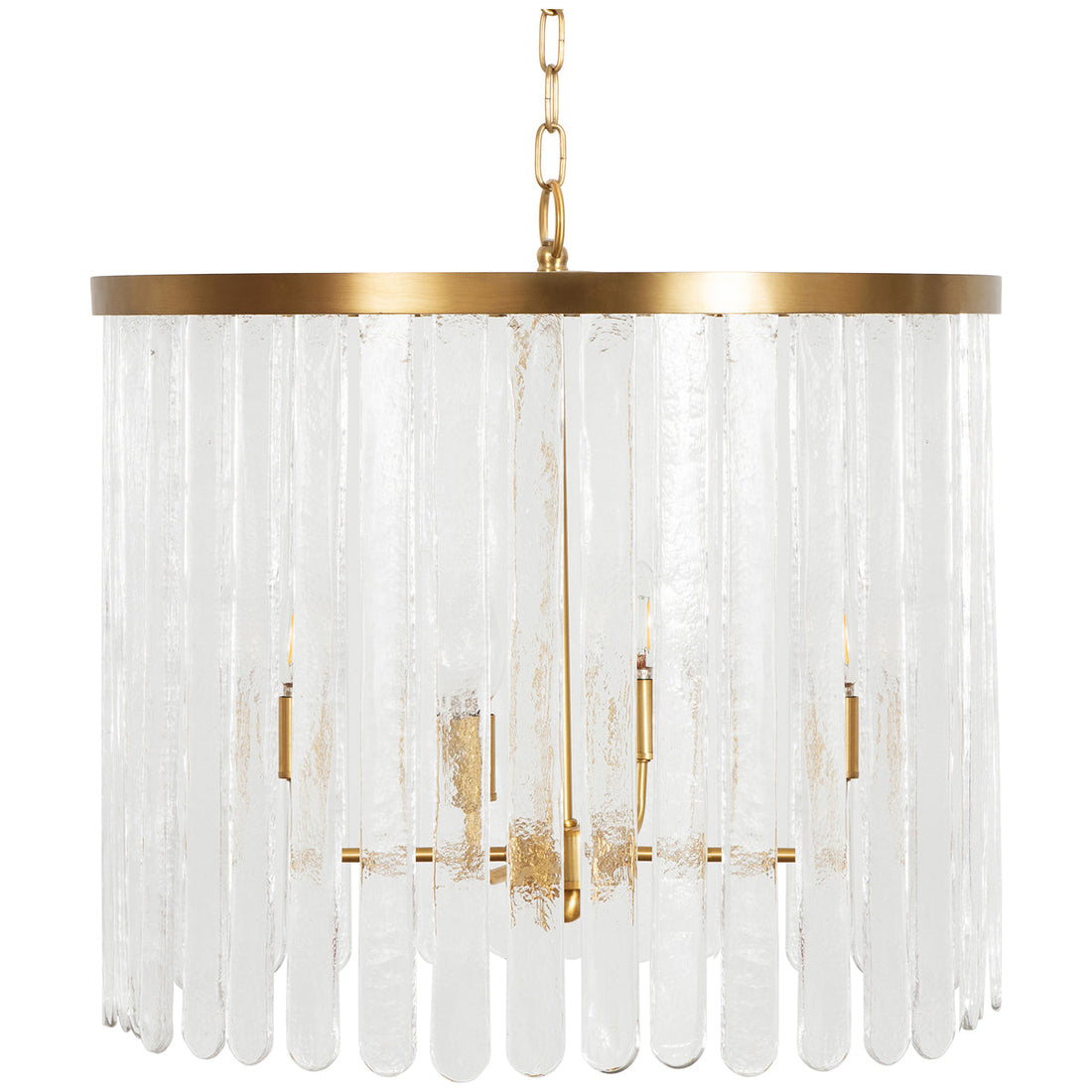 Worlds Away 4-Light Hanging Textured Glass Pendant in Brushed Brass