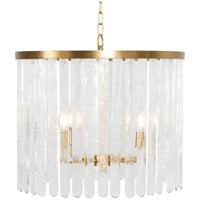 Worlds Away 4-Light Hanging Textured Glass Pendant in Brushed Brass