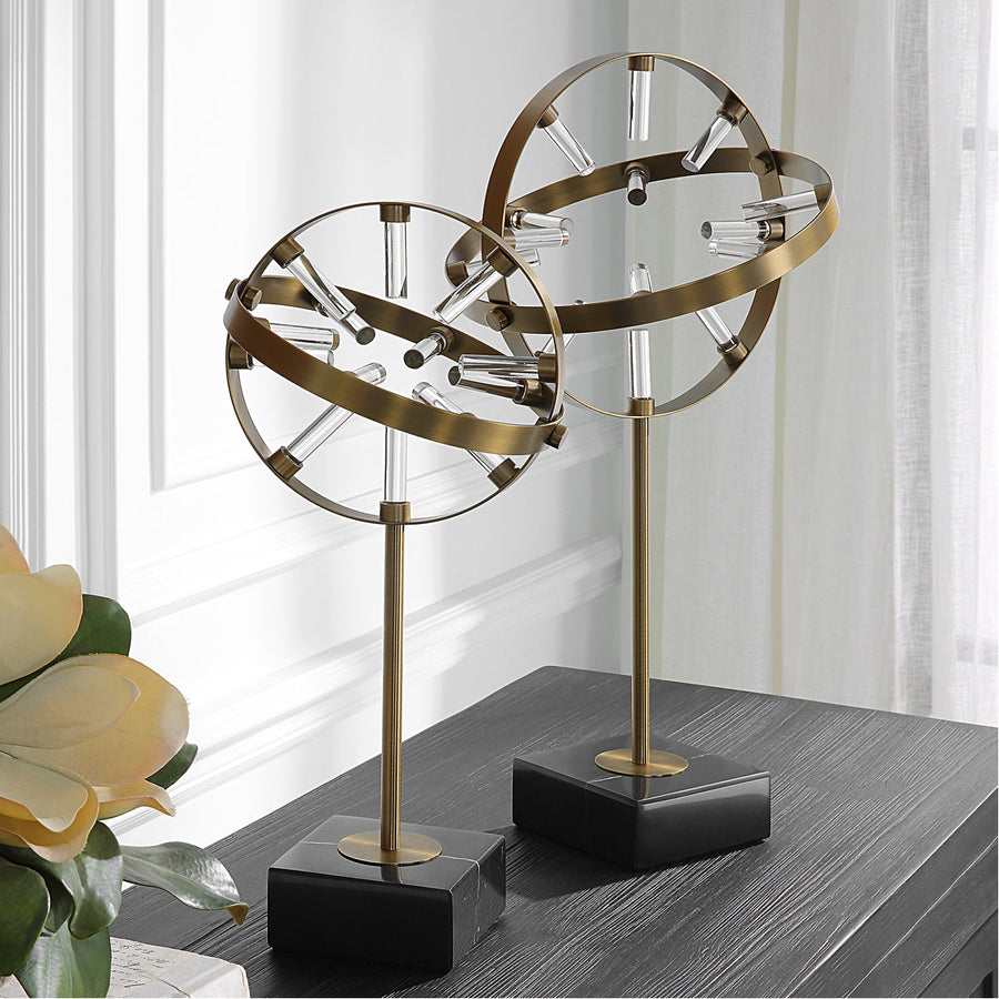 Uttermost Realm Spherical Brass Sculptures, 2-Piece Set