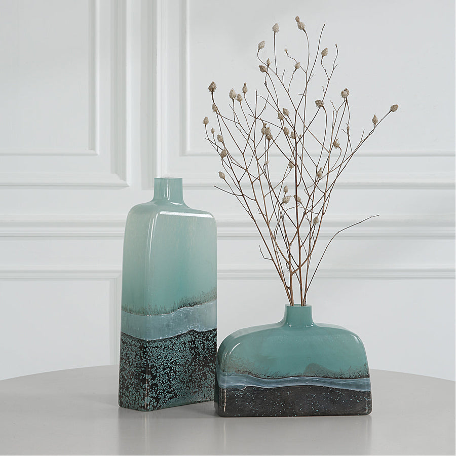 Uttermost Fuze Aqua & Bronze Vases, 2-Piece Set
