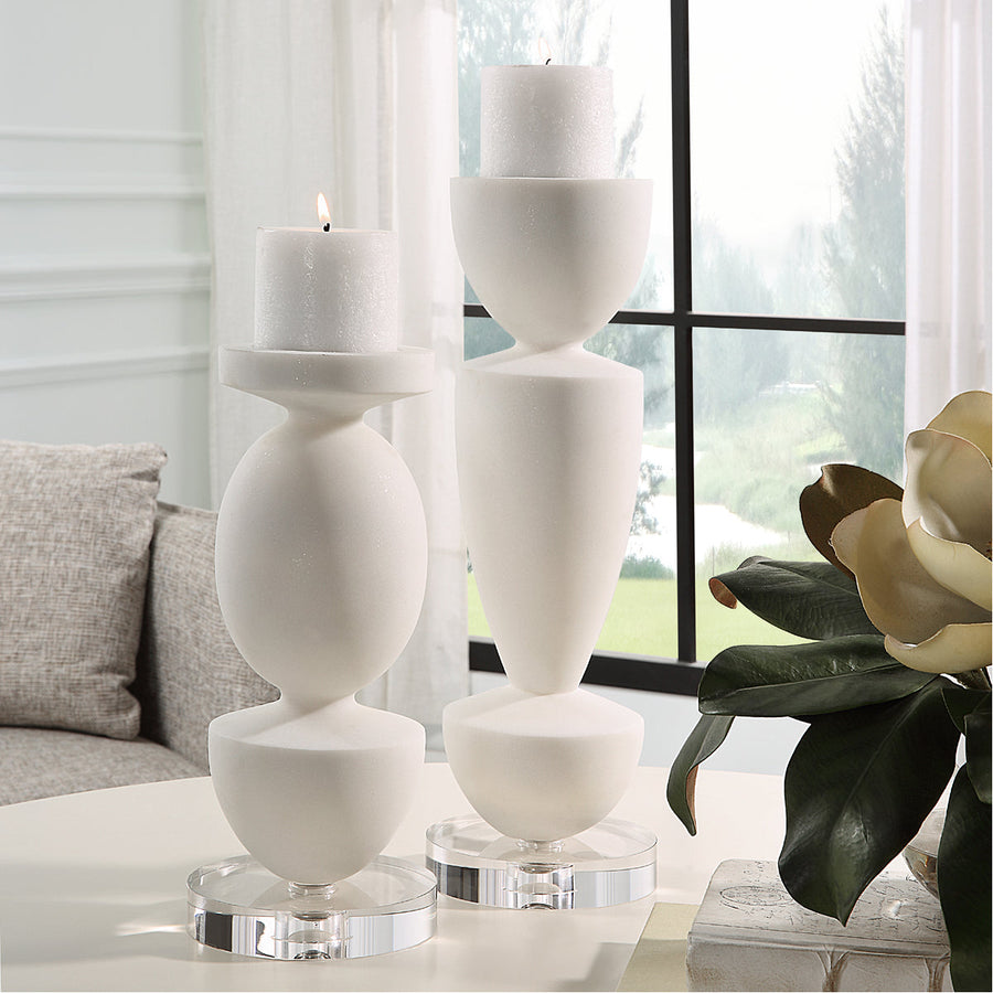 Uttermost Lido White Stone Candleholders, 2-Piece Set