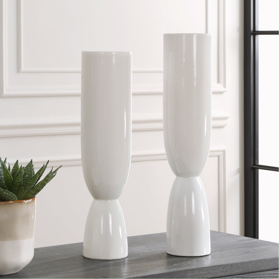 Uttermost Kimist White Vases, 2-Piece Set