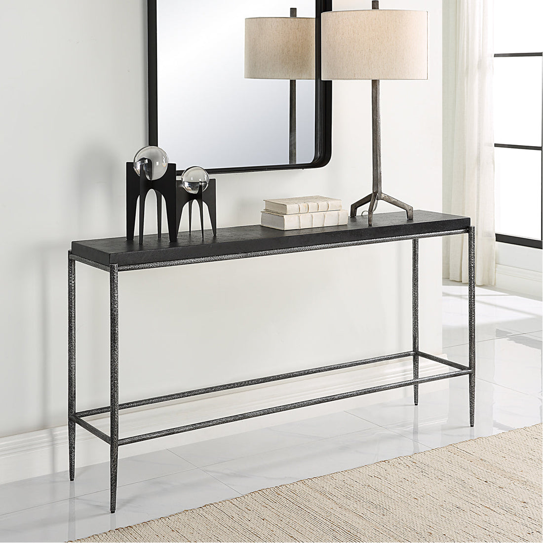 Uttermost Crescendo Black Concrete Console Table