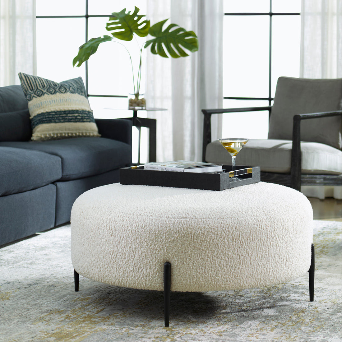 Uttermost Arles Large Plush White Ottoman