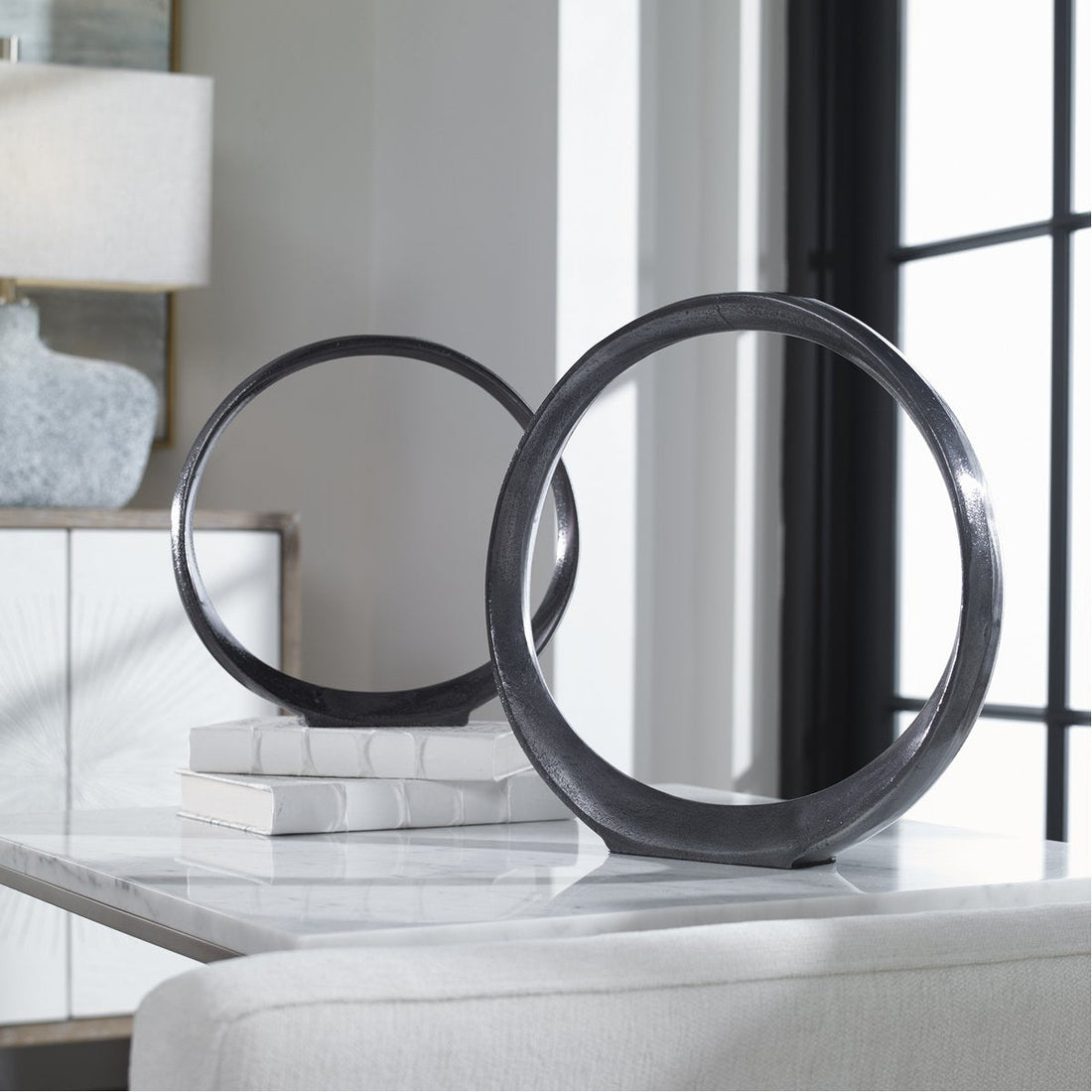 Uttermost Orbits Black Ring Sculptures, 2-Piece Set
