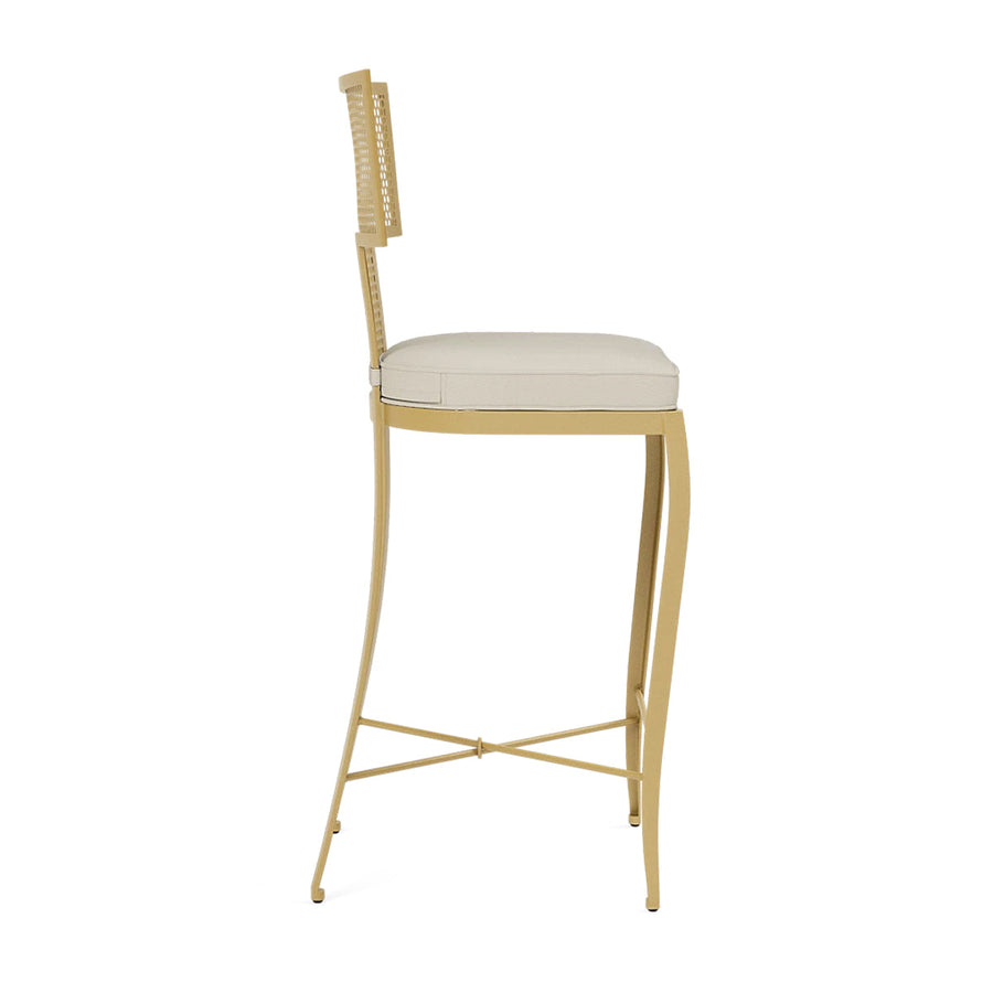 Made Goods Hadley Metal Outdoor Counter Stool in Garonne Marine Leather