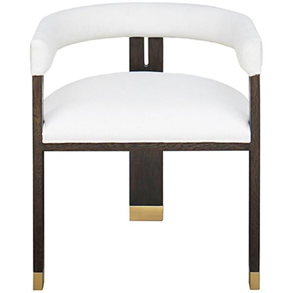 Worlds Away Modern Wooden Accent Chair with White Linen Upholstery