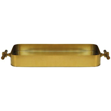 Worlds Away Small Rounded Edge Tray in Antique Brass and Inset Mirror