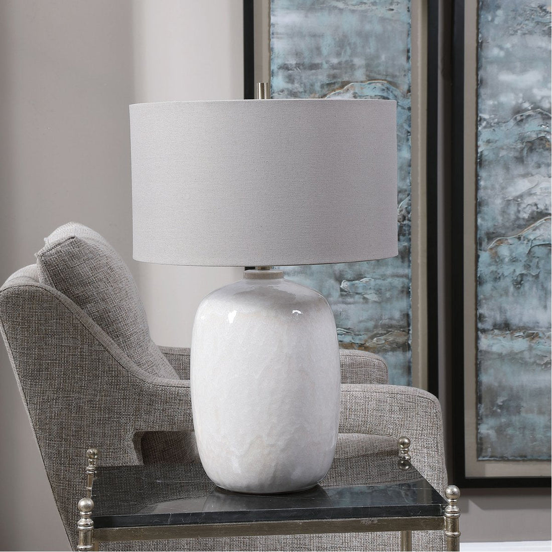 Uttermost Winterscape White Glaze Table Lamp