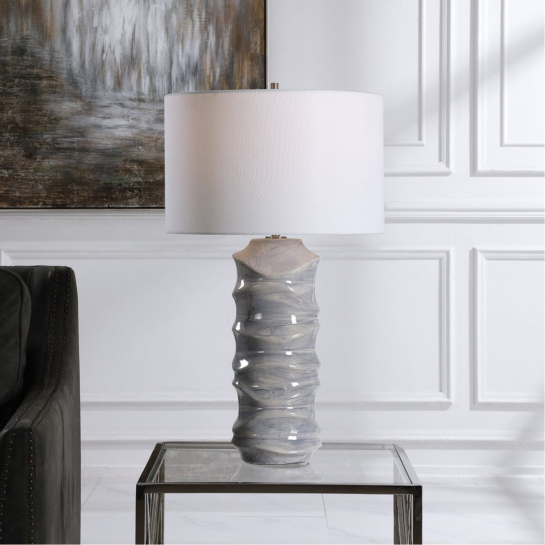Uttermost Waves Blue and White Table Lamp