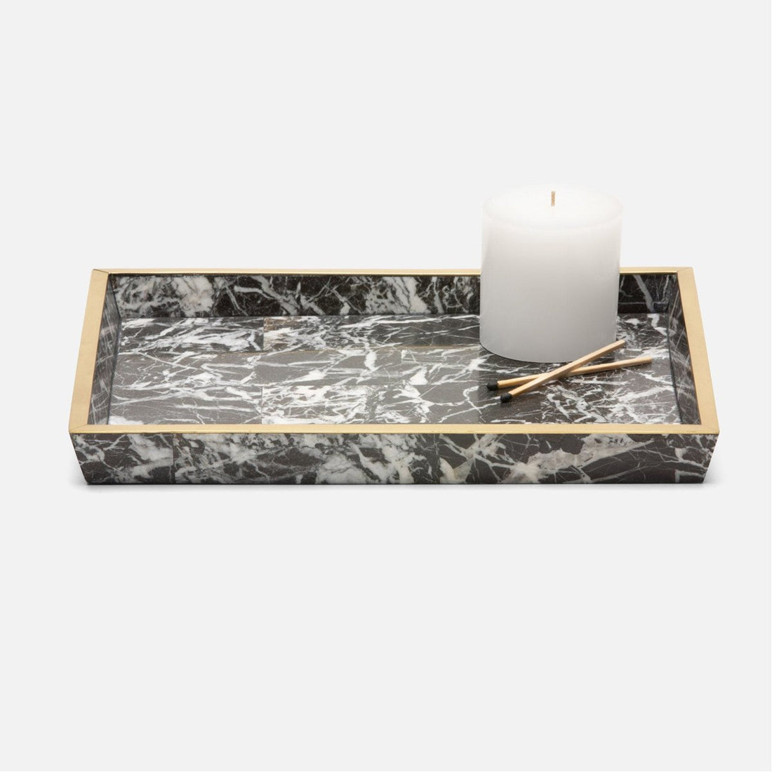 Pigeon and Poodle Rhodes Rectangular Nero Brass Tray, Tapered