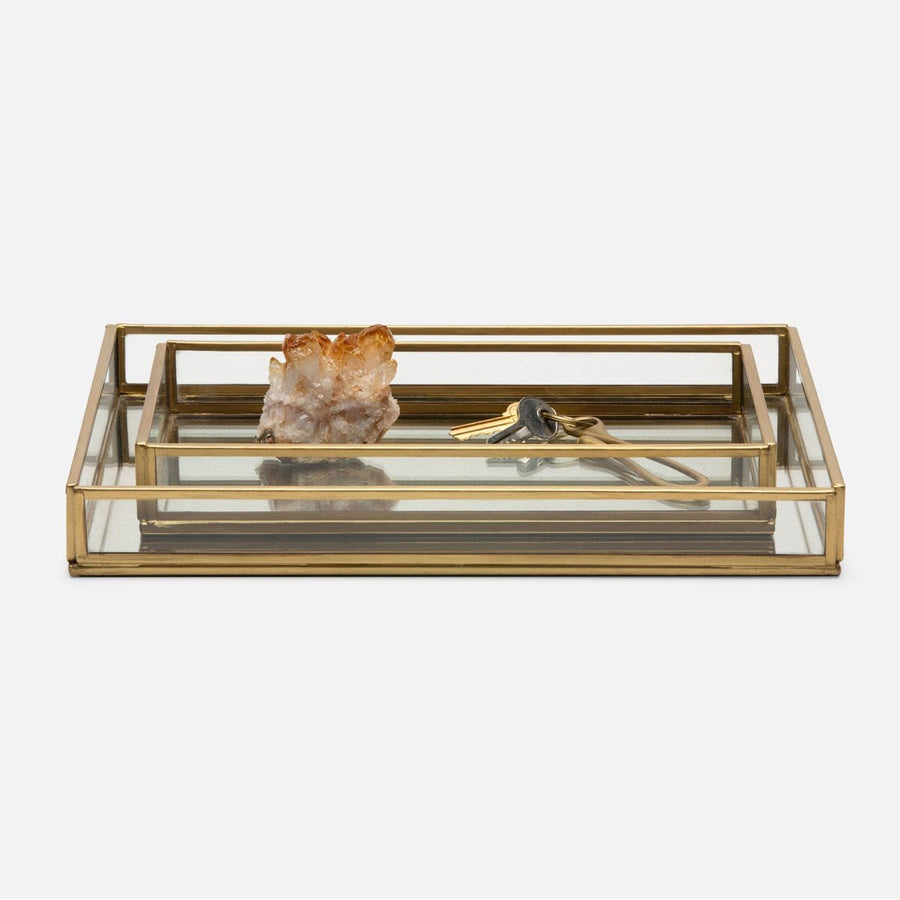 Pigeon and Poodle Evant Glass/Metal Tray, 2-Piece Set