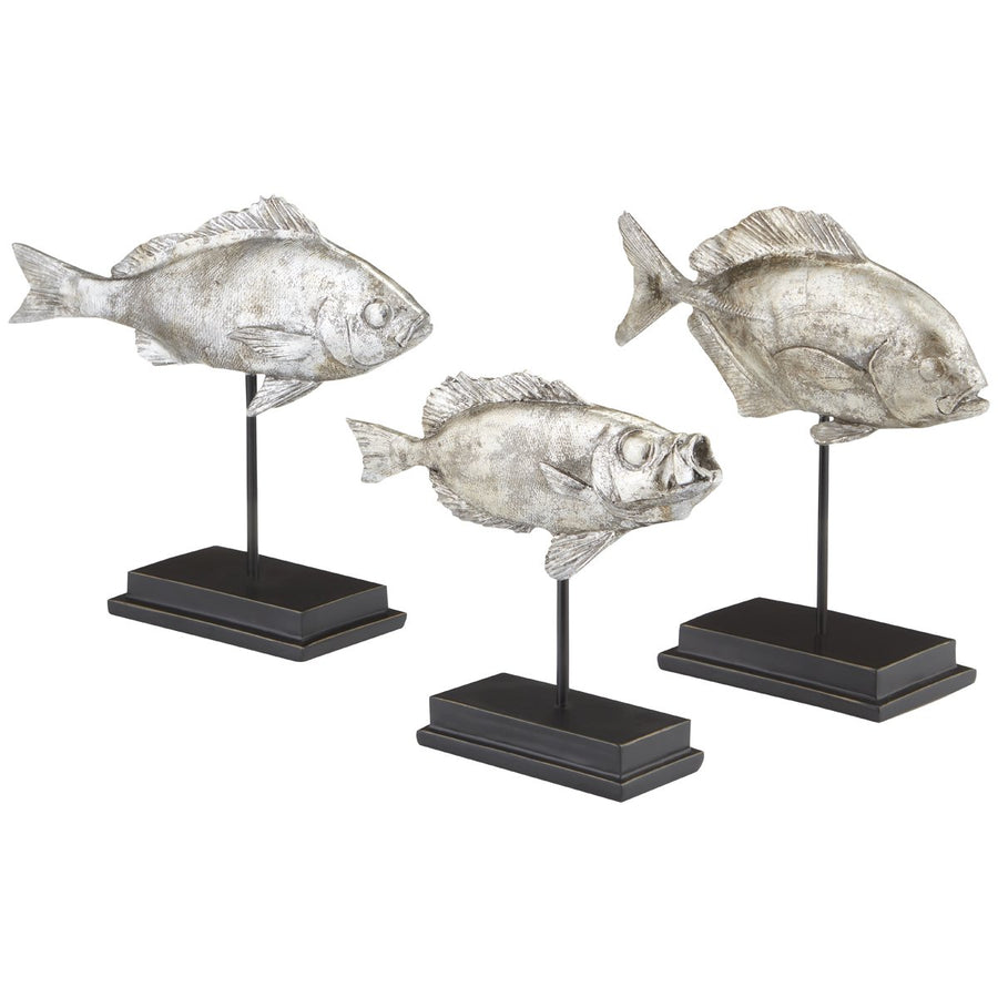 Currey and Company Silver Fish Sculpture, 3-Piece Set