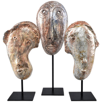 Currey and Company Glazed Masks Sculpture, 3-Piece Set