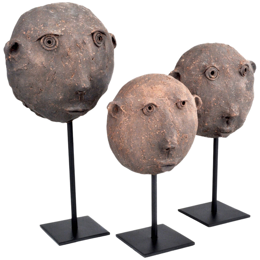 Currey and Company Terracotta Masks Sculpture, 3-Piece Set