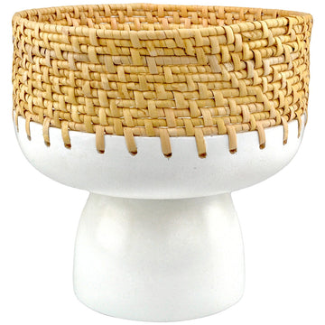 Currey and Company Kyoto Rattan and White Footed Bowl