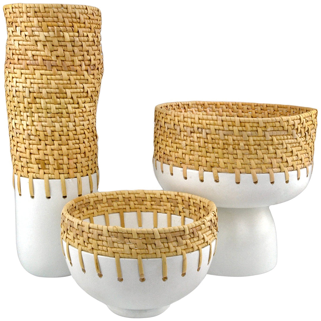 Currey and Company Kyoto Rattan and White Vase