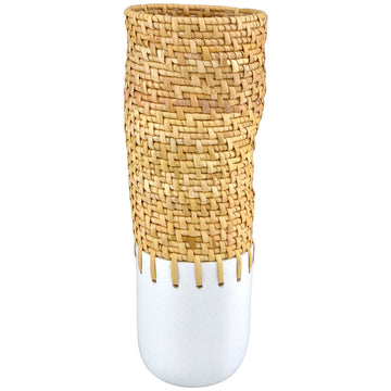 Currey and Company Kyoto Rattan and White Vase
