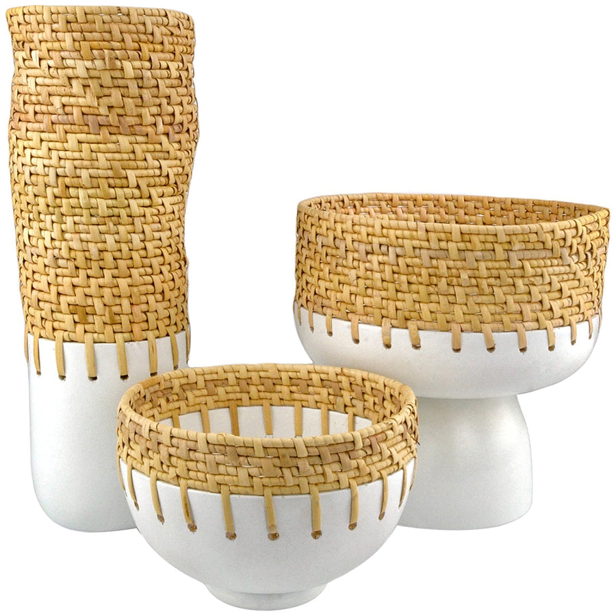 Currey and Company Kyoto Rattan and White Bowl
