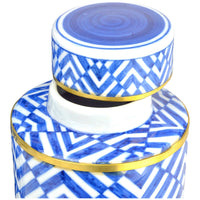 Currey and Company Blue and White Optical Tea Jar, 2-Piece Set