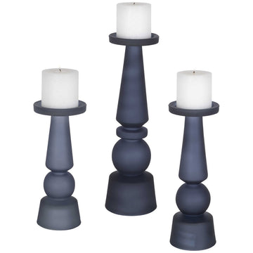 Uttermost Cassiopeia Blue Glass Candleholders, 3-Piece Set