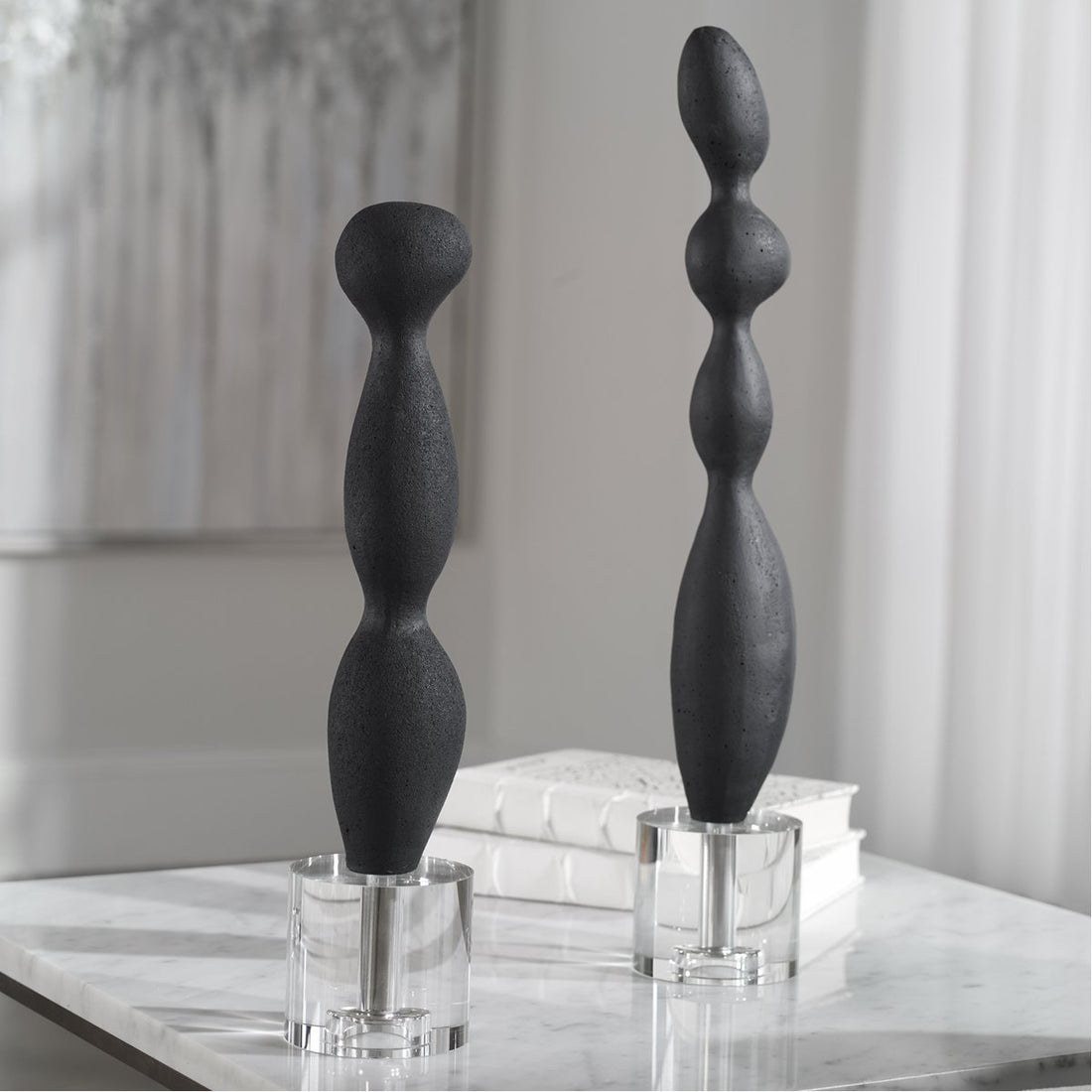 Uttermost Koa Black Marble Sculptures, 2-Piece Set
