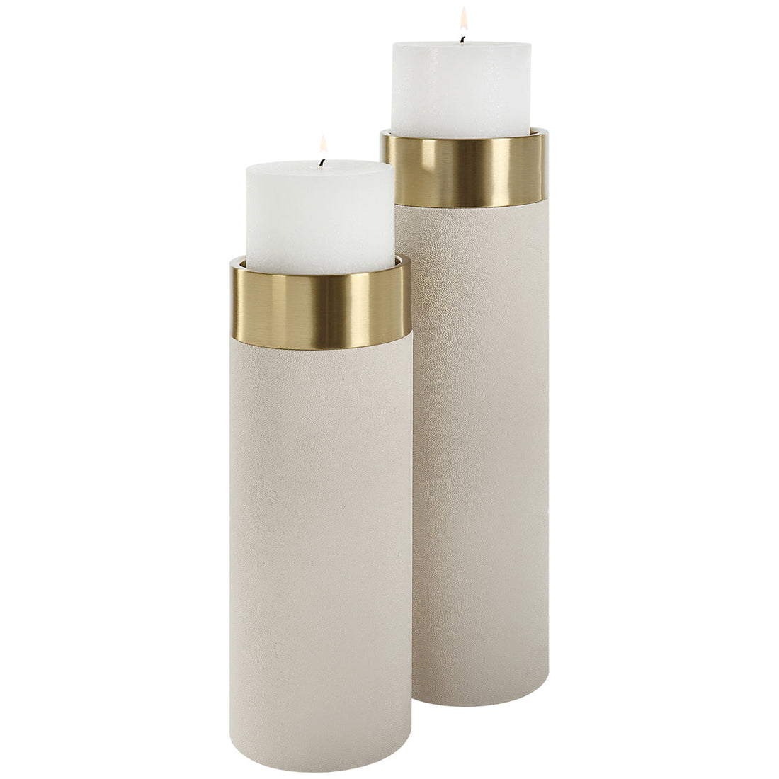 Uttermost Wessex White Pillar Candleholders, 2-Piece Set
