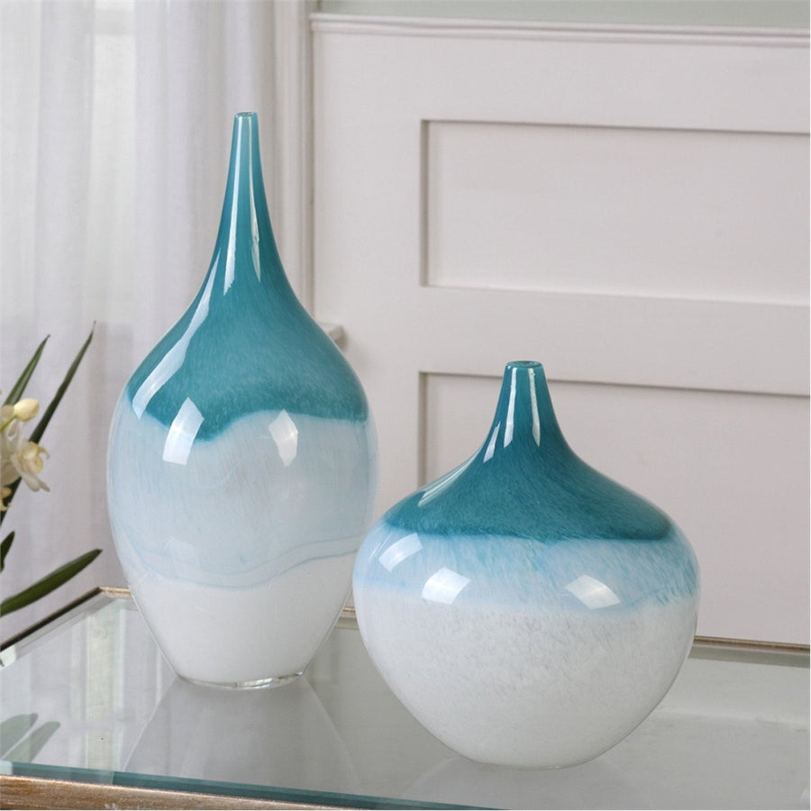 Uttermost Carla Teal White Vases, 2-Piece Set