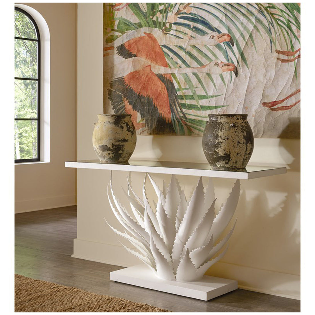 Currey and Company Agave White Console Table