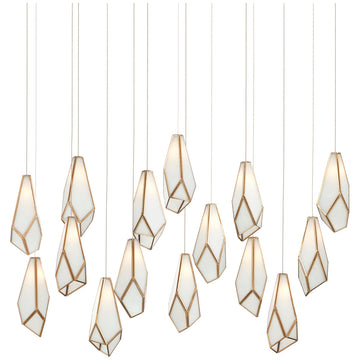 Currey and Company Glace White Rectangular 15-Light Multi-Drop Pendant