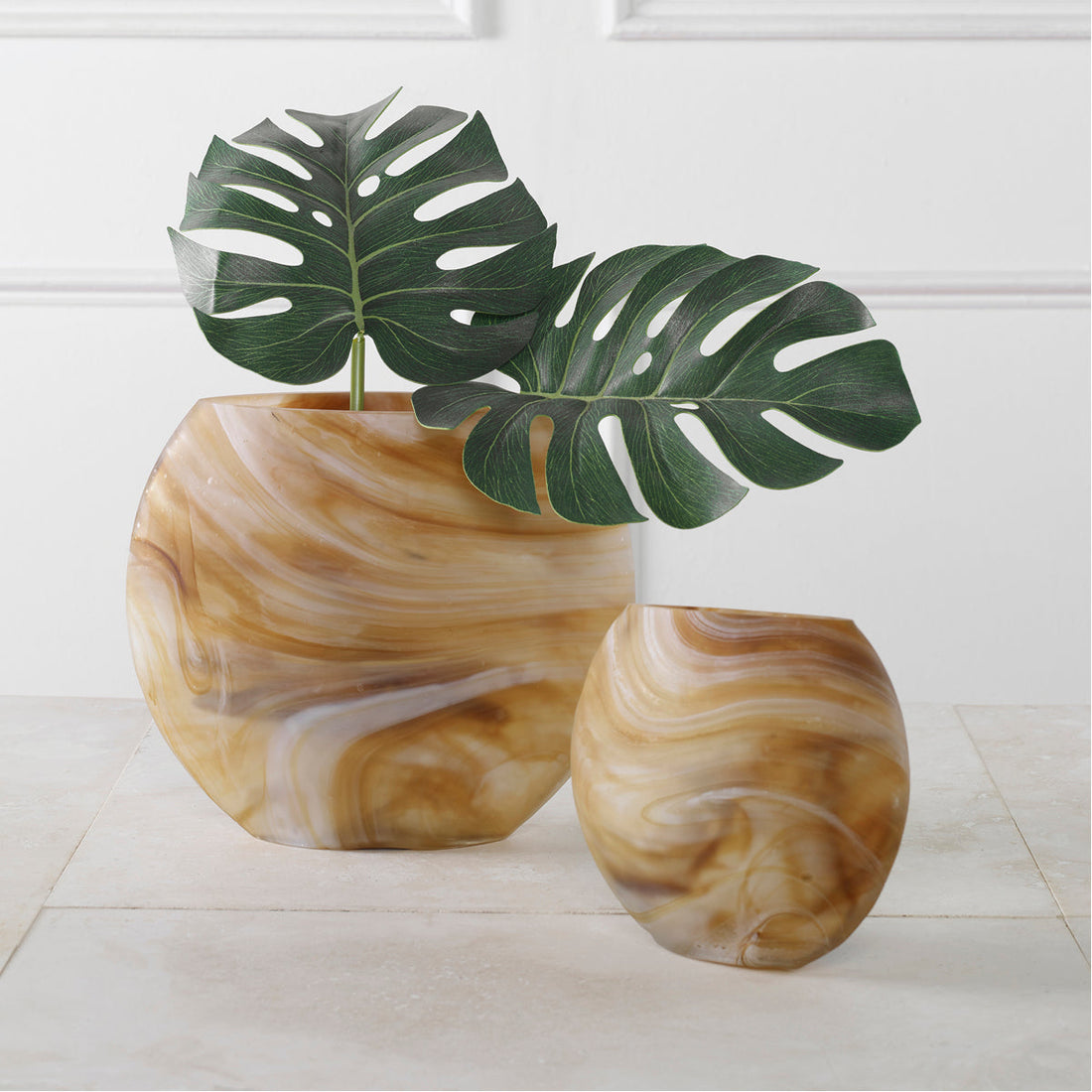 Uttermost Fusion Swirled Caramel and Ivory Vases, 2-Piece Set