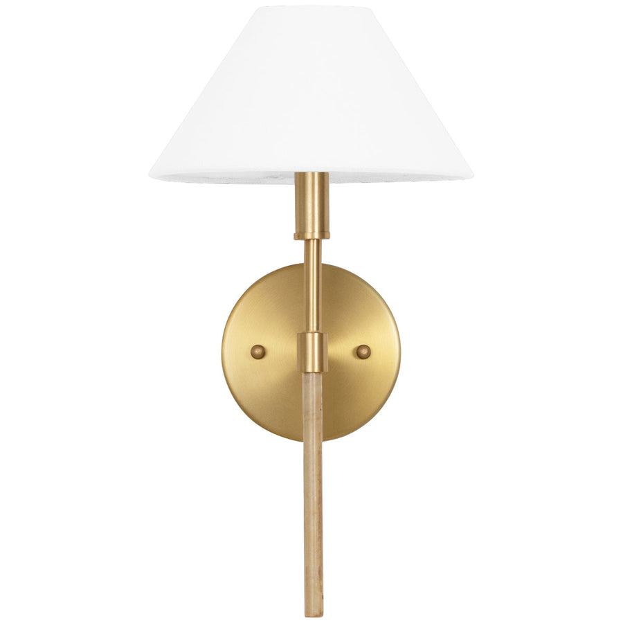 Worlds Away 1-Light Sconce in Brushed Brass - White Linen Coolie Shade
