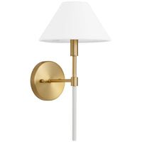 Worlds Away 1-Light Sconce in Brushed Brass - White Linen Coolie Shade