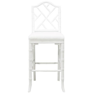 Worlds Away Chippendale Style Bamboo Counter Stool in White Lacquer