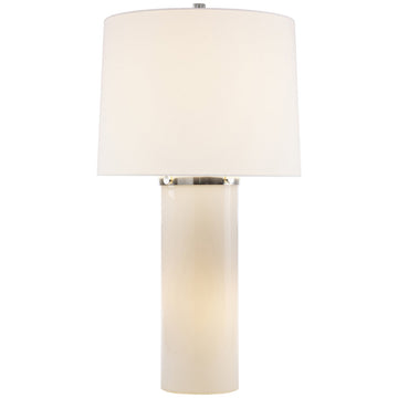 Visual Comfort Moon Glow Table Lamp in White Glass with Linen Shade