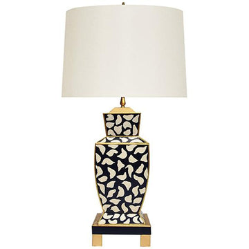 Worlds Away Hand Painted Urn Shape Tole Table Lamp in Black Leopard