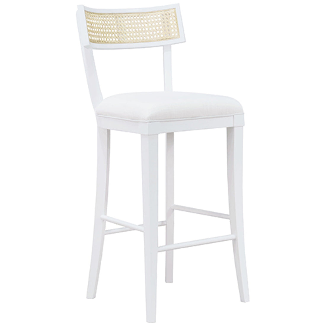 Worlds Away Klismos Bar Stool with Cane Detail in Matte White Lacquer