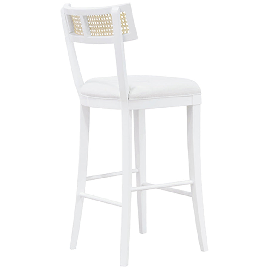 Worlds Away Klismos Bar Stool with Cane Detail in Matte White Lacquer