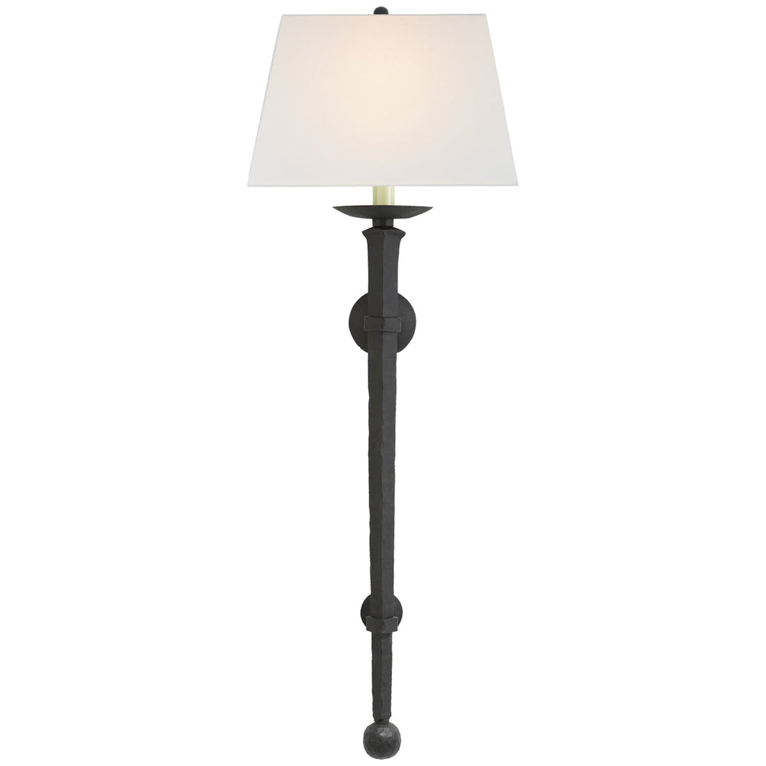 Visual Comfort Long Iron Torch Sconce with Linen Shade