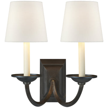 Visual Comfort Flemish Double Sconce with Linen Shade