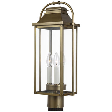 Feiss Wellsworth 3-Light Post Lantern - Painted Distressed Brass