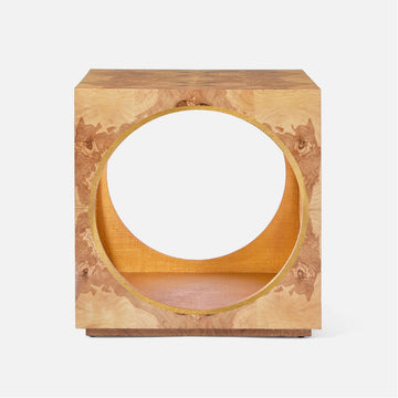 Made Goods Benning Burl Wood Cube Side Table with Circular Cut-outs