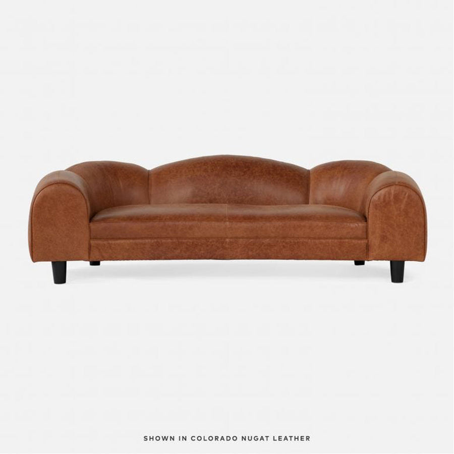 Made Goods Caldwell Scalloped Sofa in Garonne Marine Leather