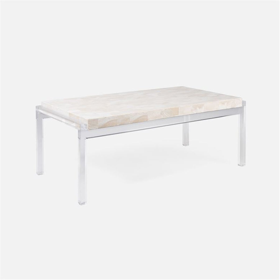 Made Goods Cassian Acrylic Coffee Table with Beige Crystal Stone Top