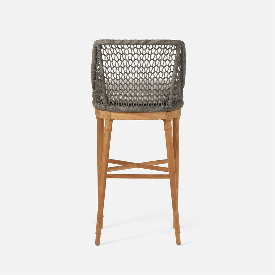 Made Goods Chadwick Woven Rope Outdoor Bar Stool in Danube Fabric