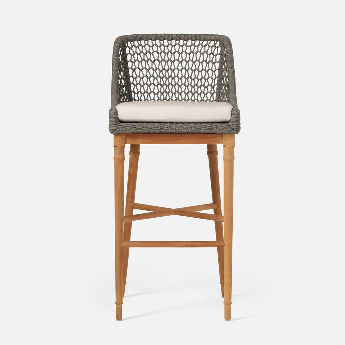 Made Goods Chadwick Woven Rope Outdoor Bar Stool in Garonne Leather