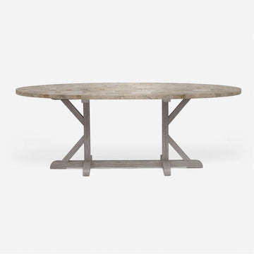 Made Goods Dane Oval Farm Dining Table in Warm Gray Marble