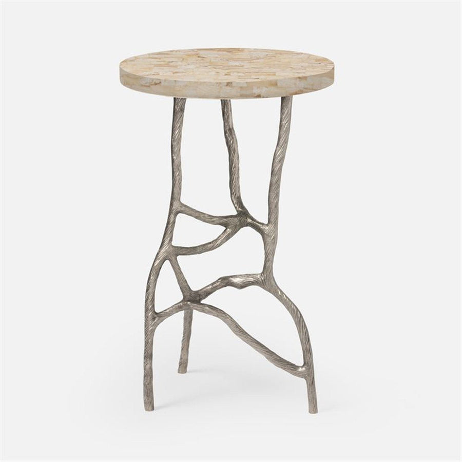 Made Goods Genevier Brass Tripod Base Side Table in Stone