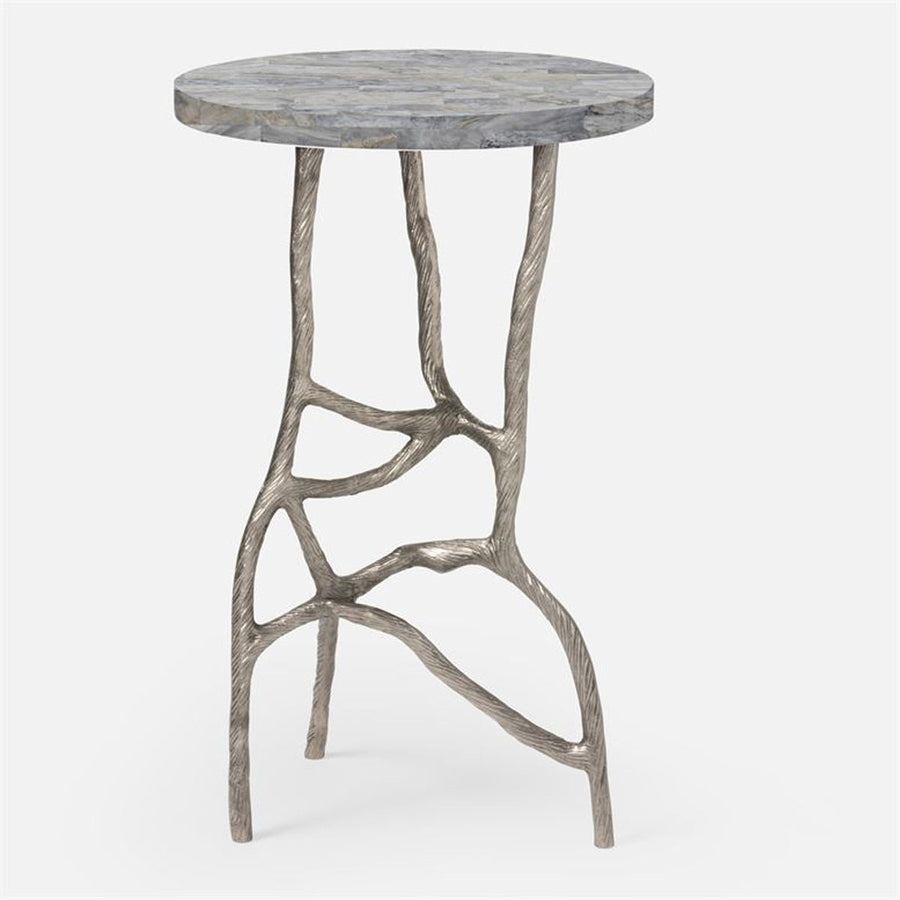 Made Goods Genevier Brass Tripod Base Side Table in Stone